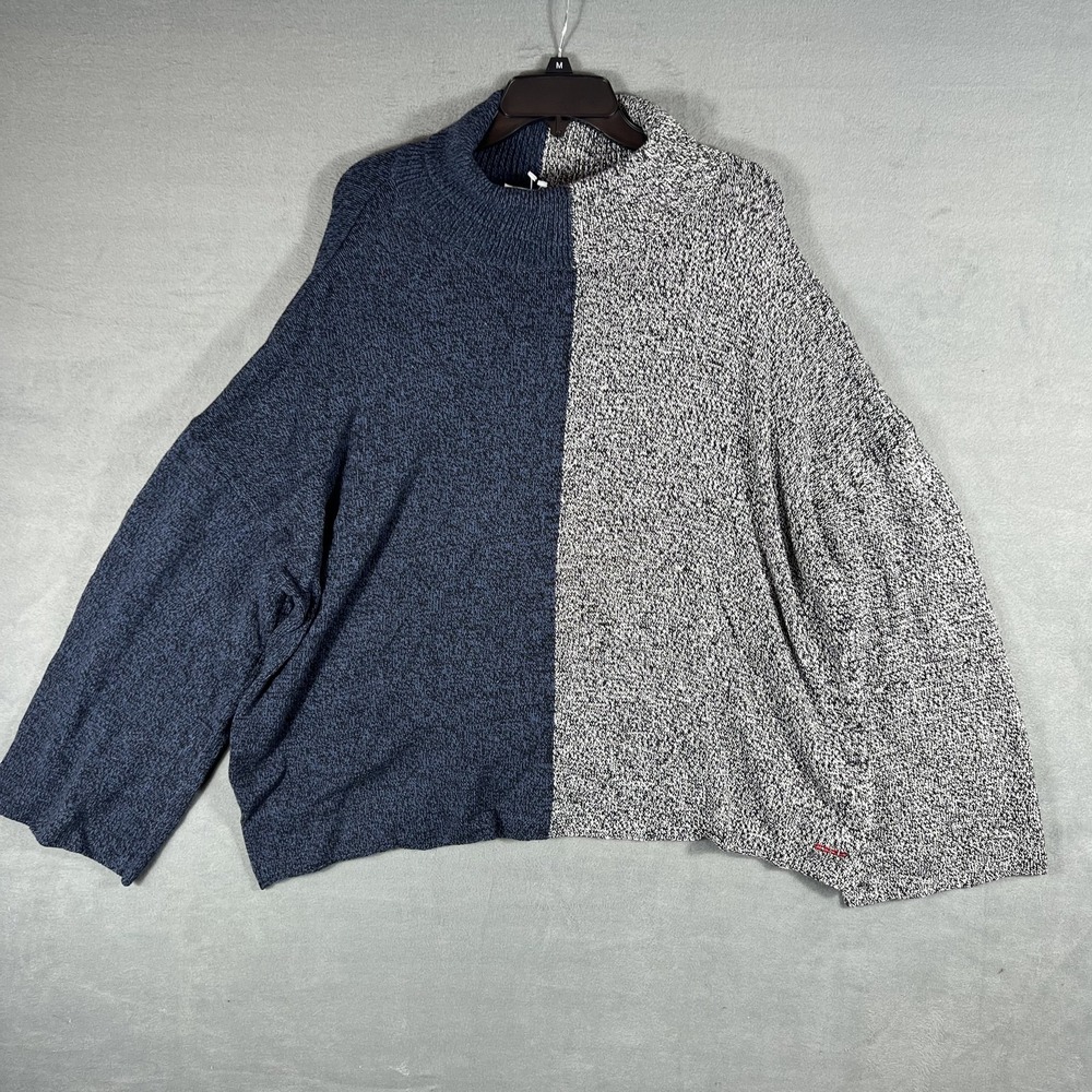Peace Love World Women's XL Oversized Colorblock Knit Sweater Blue Gray Relaxed
